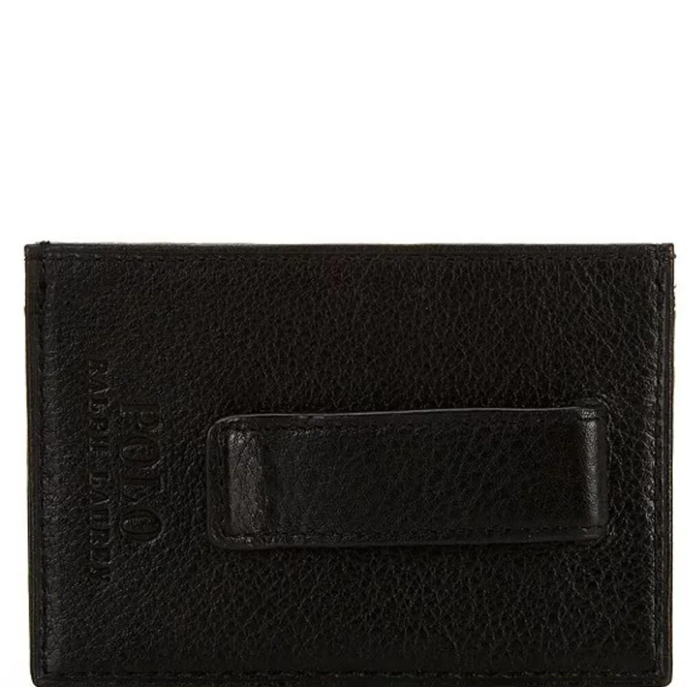 NWT Polo Ralph Lauren Men's Pebbled Leather Card Case Money Clip Gift Box Set
